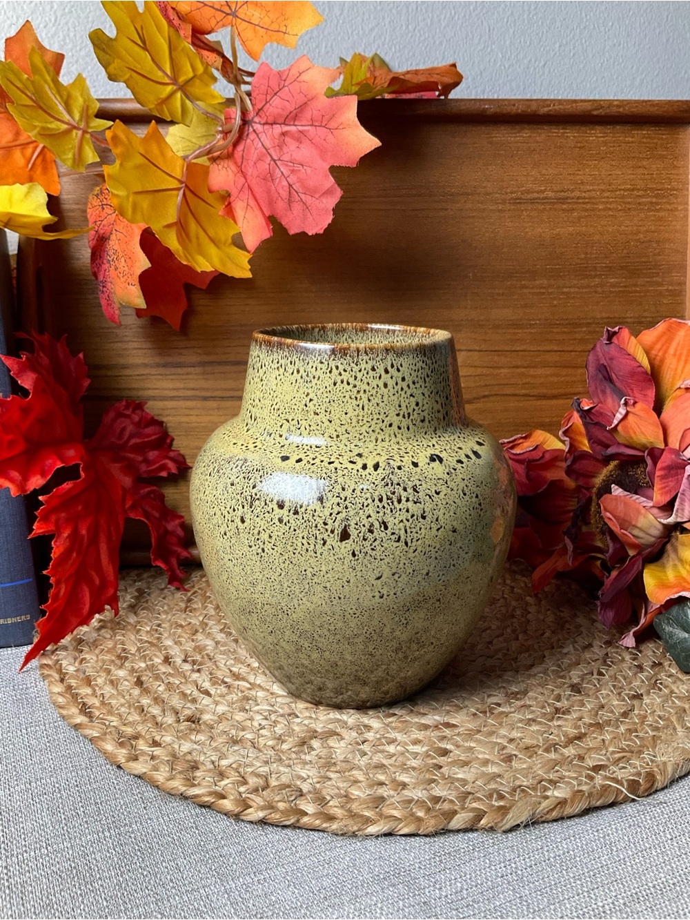 Vintage S. Ballard Vermont Studio Pottery Vase Olive Green MCM